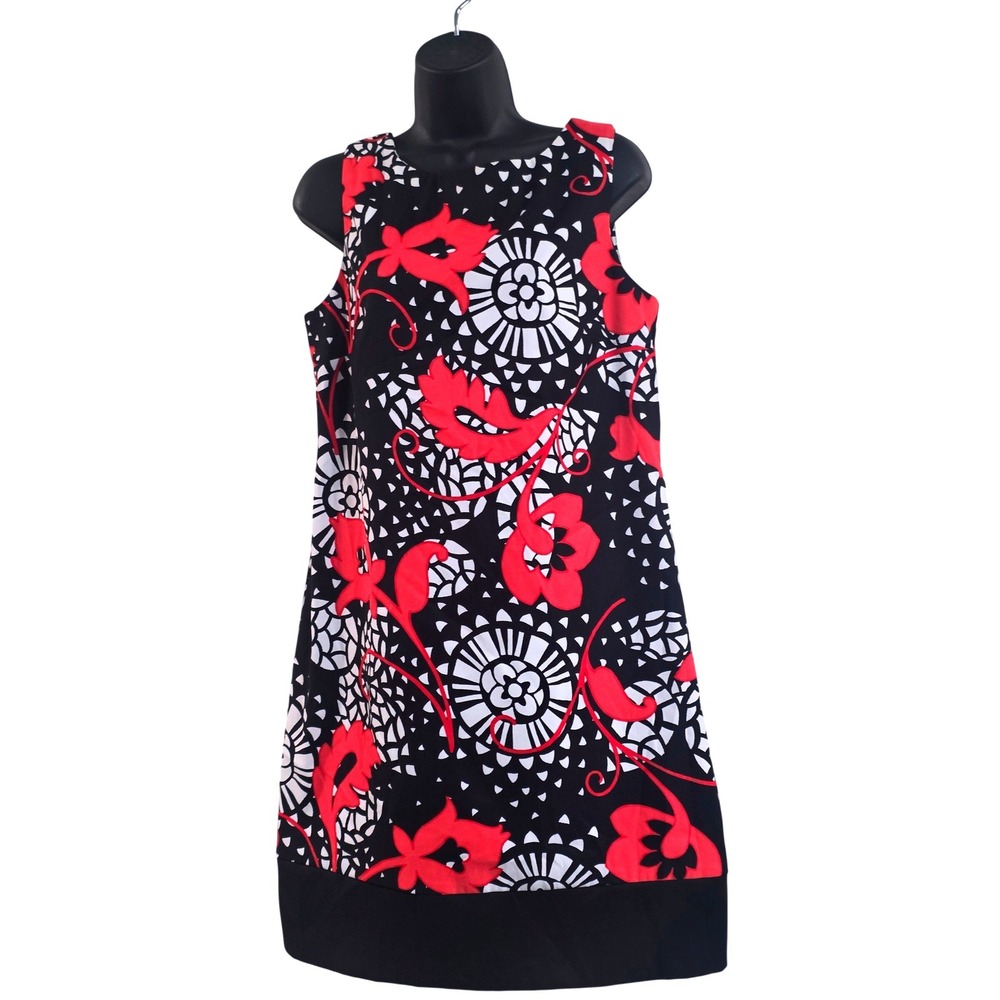 Alyx Limited Sheath Dress Size 14 Womans Black Red Floral Print Sleeveless